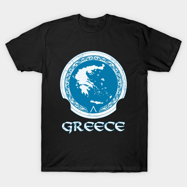 Greek Map on Spartan Shield T-Shirt by NicGrayTees